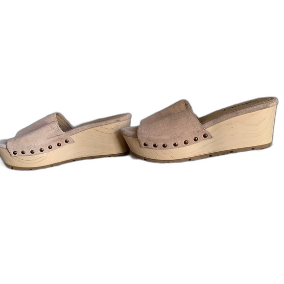 Splendid Tan Nubuck Suede Wedge Platform Mule Sandals Size 8.5M - Picture 2 of 9